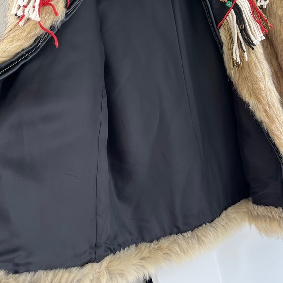 Zara Aztec Embroidered Faux Fur Jacket with Fringe Bells Detail M - Picture 10 of 11